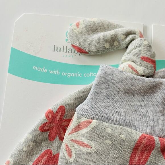 Lullaby Baby | Hat Mitten Set Floral Leaf Print NWT 100% Organic Cotton - Picture 3 of 4